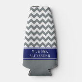 Houtskool Wat Chevron CB Navy Naam Monogram Huweli Flesjeskoeler (Voorkant)