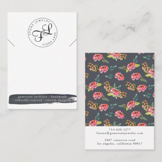 Houtskool Waterverf Ketting Display Kaart Visitekaartje (Voorkant / Achterkant)