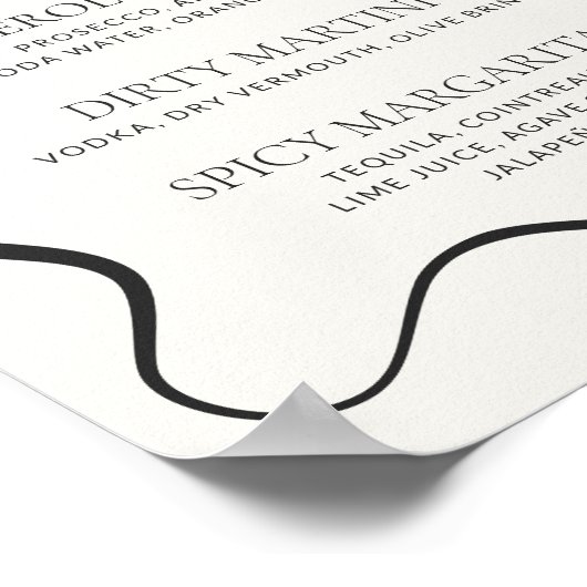 Houtskool Wavy Border Cocktail Menu Poster (Hoek)