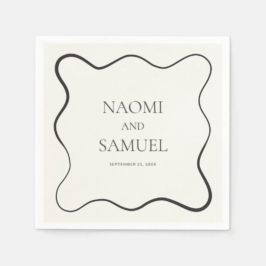 Houtskool Wavy Border Trouwpapier Servet (Voorkant)