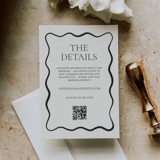 Houtskool Wavy Border Wedding Details Informatiekaartje