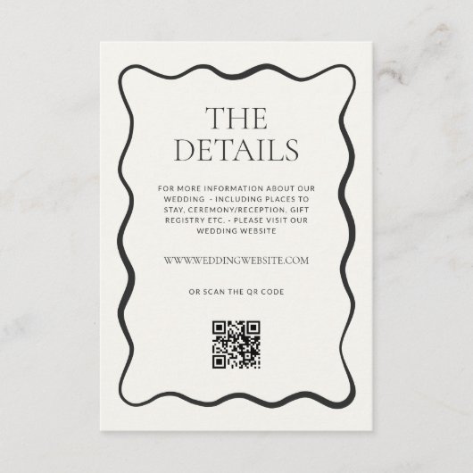 Houtskool Wavy Border Wedding Details Informatiekaartje (Voorkant)