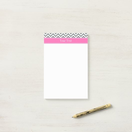 Houtskool Wht LG2 Chevron Hot Roze Naam Monogram Post-it® Notes (Op bureau)