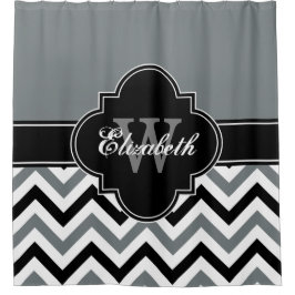 Houtskool Wht Zwart LG Chevron 1ICBR Naam Monogram Douchegordijn