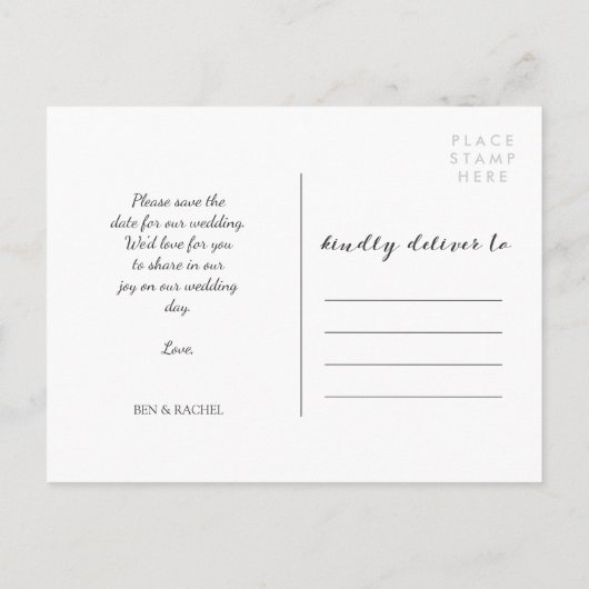 Houtskool & Wit Bewaar de datum Fotocollage Aankondigingskaart (Achterkant)