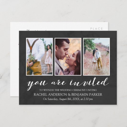 Houtskool & Wit Fotocollage Uitnodiging voor het H (Voorkant / Achterkant)