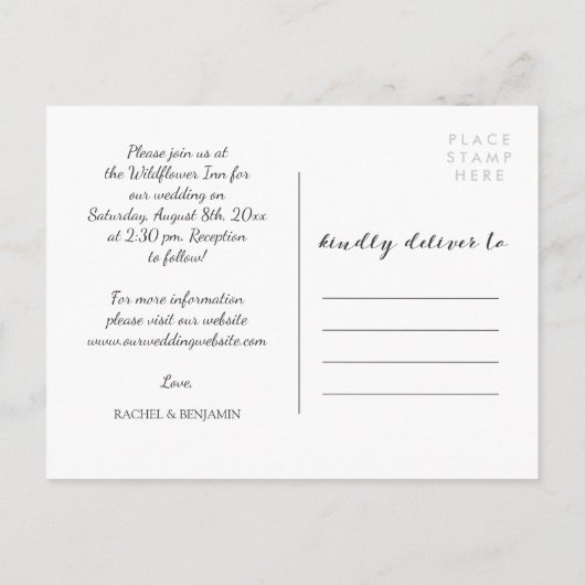 Houtskool & Wit Fotocollage Uitnodiging voor het H (Achterkant)