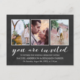 Houtskool & Wit Fotocollage Uitnodiging voor het H Briefkaart