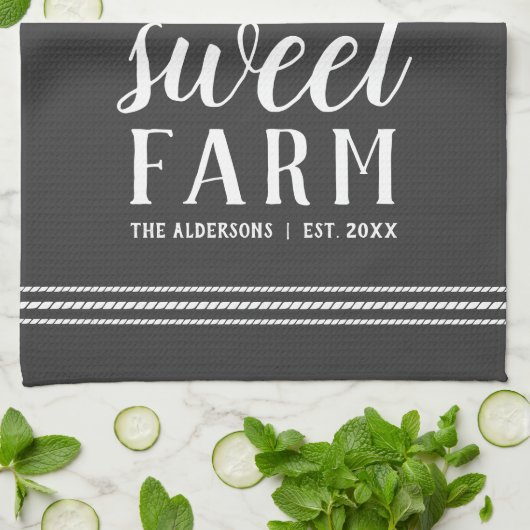 Houtskool & Wit Gepersonaliseerd Boerderij Zoet Bo Theedoek (Gevouwen)