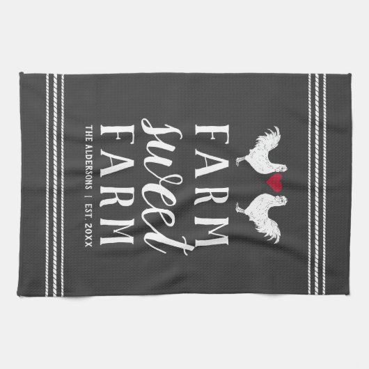 Houtskool & Wit Gepersonaliseerd Boerderij Zoet Bo Theedoek (Horizontaal)