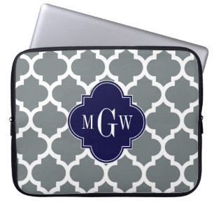 Houtskool Wit Marokkaans #5 Marine 3 Initiele Mono Laptop Sleeve