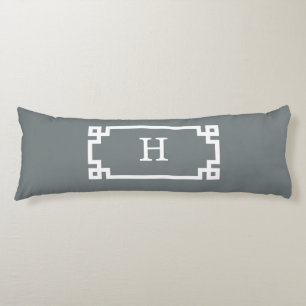 Houtskool Witte Griekse Sleutel Frame #2 Initiële  Lichaamskussen