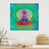 houtskool - yogi met alle chakra - kleuren en ohm poster (Keuken)