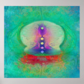 houtskool - yogi met alle chakra - kleuren en ohm poster (Voorkant)