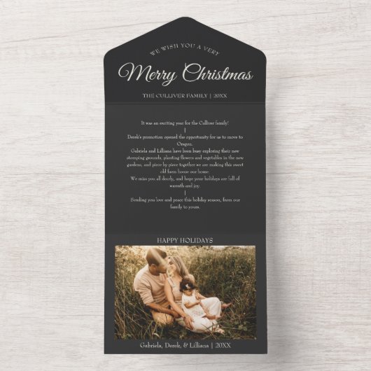 Houtskool Zeer Vrolijk Kerstmis Letter Fotocollage All In One Uitnodiging (Binnen)