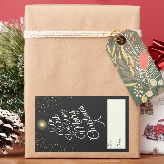 Houtskool zeer vrolijke kerstboom cadeau voor van rechthoekige sticker (Feestdagen)