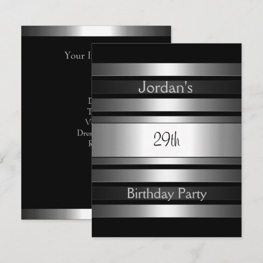 Houtskool Zilveren Strepen 29e Verjaardagsfeest Kaart (Voorkant / Achterkant)