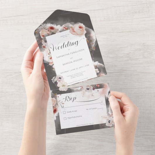  houtskool zwart en roze houtvrij all in one uitnodiging (Afscheurbaar)