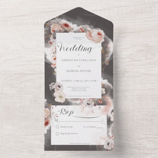  houtskool zwart en roze houtvrij all in one uitnodiging (Binnen)