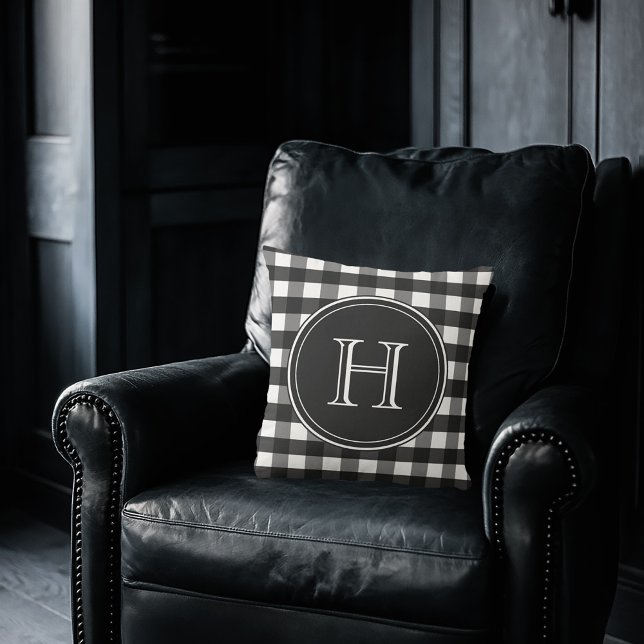 Houtskool Zwart en Wit Gingham Kussen (Creator heeft geüpload)