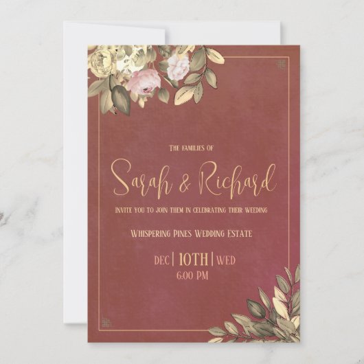 Houtskool Zwart & Goud Huwelijksuitnodiging Kaart (Voorkant)