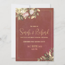 Houtskool Zwart & Goud Huwelijksuitnodiging Kaart