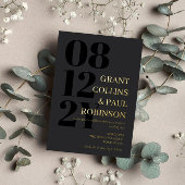 Houtskool Zwart & Goud Typografie Bruiloft Folie Uitnodiging