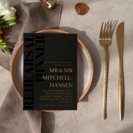 Houtskool Zwart & Goud Typografie Repetitie diner Folie Uitnodiging