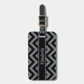 Houtskool, Zwart LG Chevron Zwart Naam Monogram Bagagelabel (Voorkant verticaal)