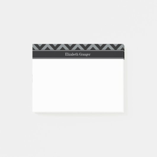 Houtskool, Zwart LG Chevron Zwart Naam Monogram Post-it® Notes (Voorkant)