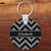 Houtskool, Zwart LG Chevron Zwart Naam Monogram Sleutelhanger (Voorkant)