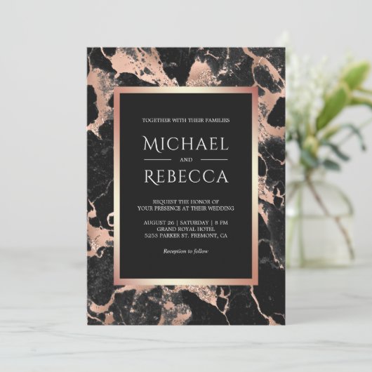 Houtskool Zwart Marmer Roos Goud Alles in Een Huwe Kaart (Staand voorkant)