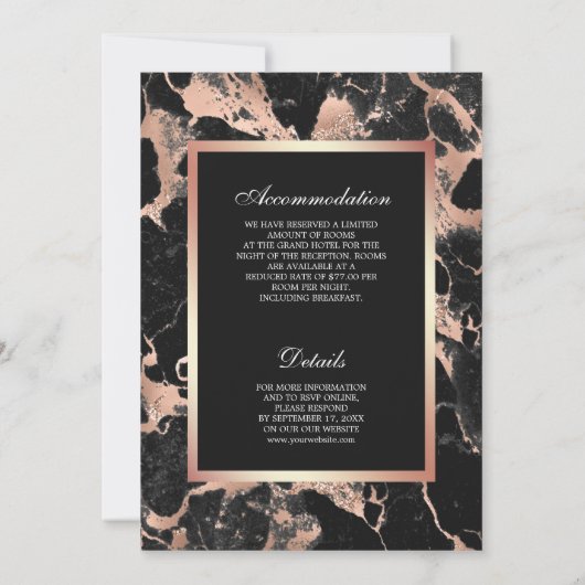 Houtskool Zwart Marmer Roos Goud Alles in Een Huwe Kaart (Achterkant)