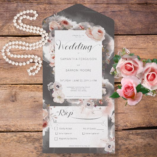  houtskool zwart & roze brander all in one uitnodiging