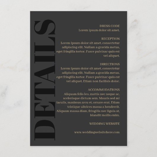 Houtskool Zwart Typografie Bruiloft Details Informatiekaartje (Voorkant)