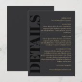 Houtskool Zwart Typografie Bruiloft Details Informatiekaartje (Voorkant / Achterkant)