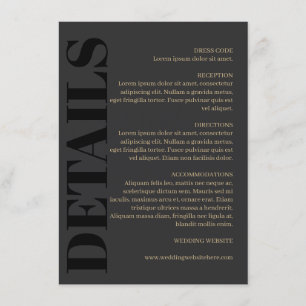 Houtskool Zwart Typografie Bruiloft Details Informatiekaartje