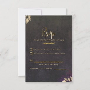 Houtskool Zwarte Fluwelen Luxe Gouden Trouw-RSVP RSVP Kaartje