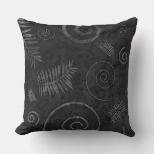 Houtskool Zwarte Grafische Schelp en Varensblad Fo Kussen