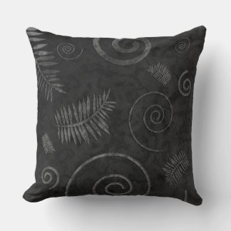 Houtskool Zwarte Grafische Schelp en Varensblad Fo Kussen