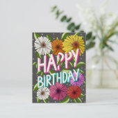 Houtskoolgrijs bloemverzorgd gepersonaliseerd gefe briefkaart (Staand voorkant)