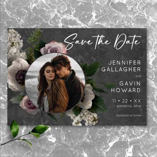 Houtskoolgrijs Elegant Bloemendesign Moderne Trouw Save The Date