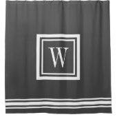 Houtskoolgrijs en wit klassiek vierkant monogram douchegordijn (Voorkant)