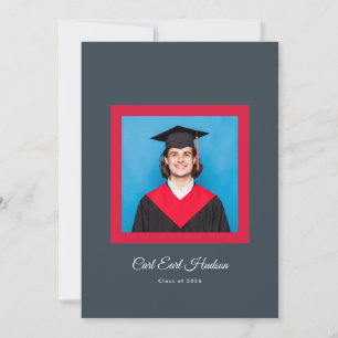 Houtskoolgrijs karmozijnwit eindexamenfoto aankondiging