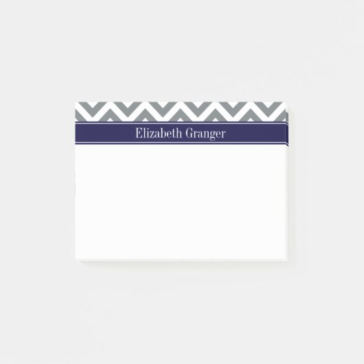 Houtskoolgrijs Lg Chevron Marineblauw Naam Initiaa Post-it® Notes (Voorkant)