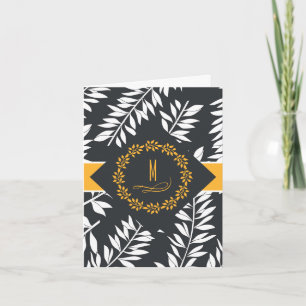 Houtskoolgrijs met gouden accenten en monogram notitiekaartje