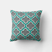 Houtskoolgrijs Teal Witte Marokkaanse Quatrefoil # Kussen (Achterkant)