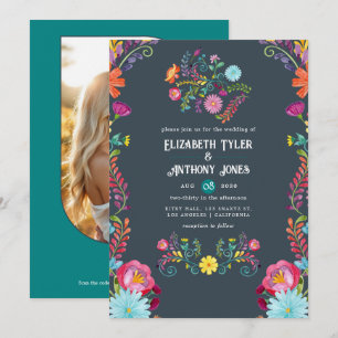 Houtskoolgrijs & Turkoois Bloemendesign Mexicaanse Kaart