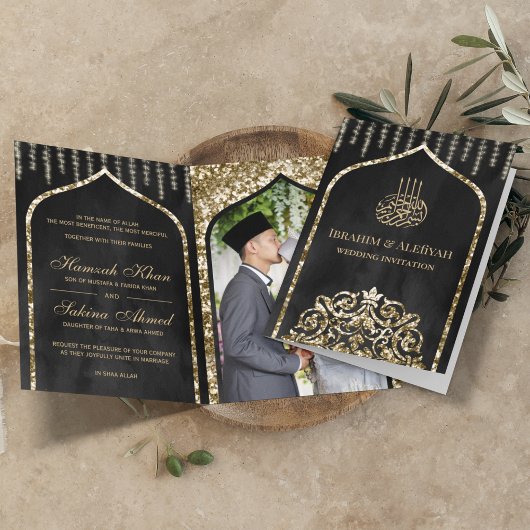Houtskoolgrijs Vintage Goud Islamitische Boog Brui