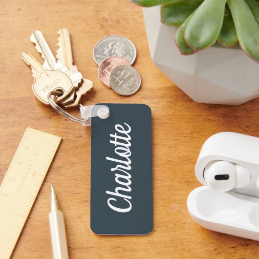 Houtskoolgrijs & Wit Aangepaste Naam Sleutelhanger (Bureau)